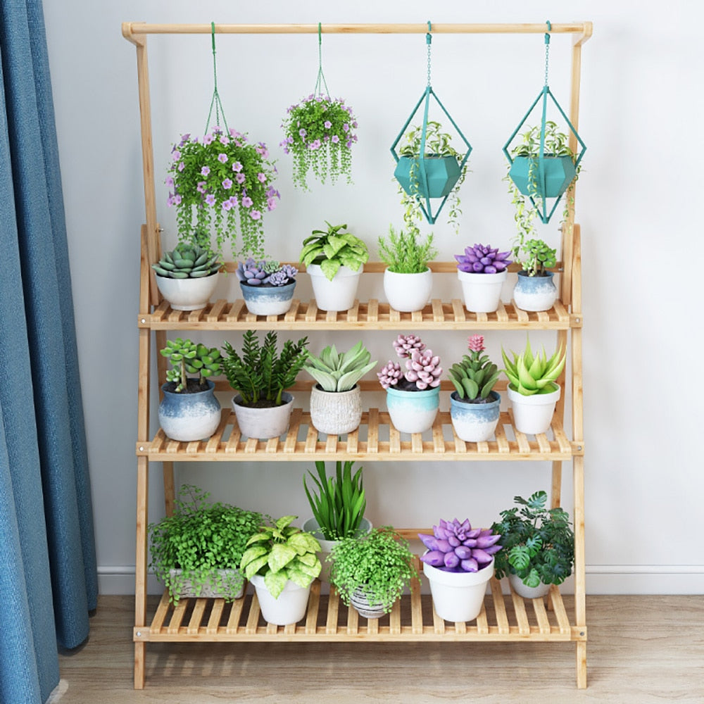 3-Tier Bamboo Hanging and Standing Plant Holder