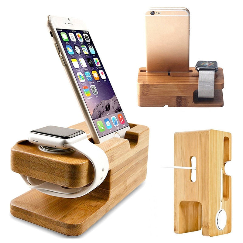 Bamboo Charging Dock Stand Station for Smart Phone and Smart Watches