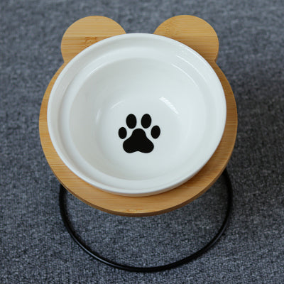 Bamboo Holder - Ceramic Bowl - Food and Water Bowl for Dogs and Cats