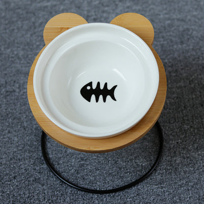 Bamboo Holder - Ceramic Bowl - Food and Water Bowl for Dogs and Cats