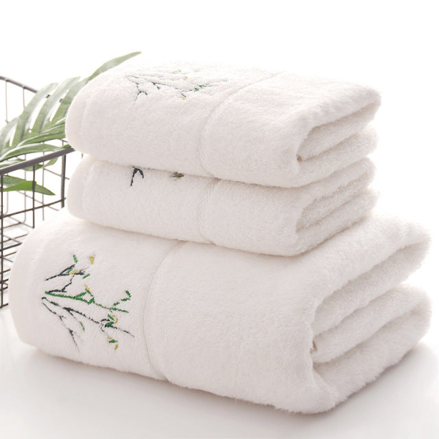 Bamboo Fiber Embroidered Face and Bath Towel