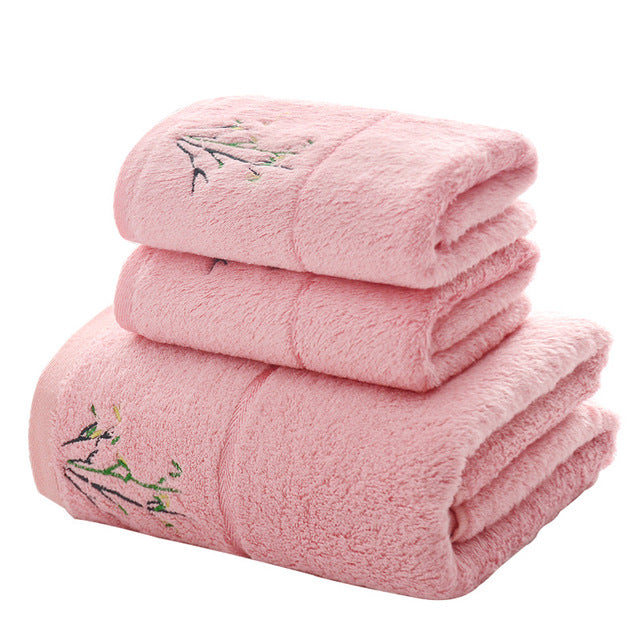 Bamboo Fiber Embroidered Face and Bath Towel